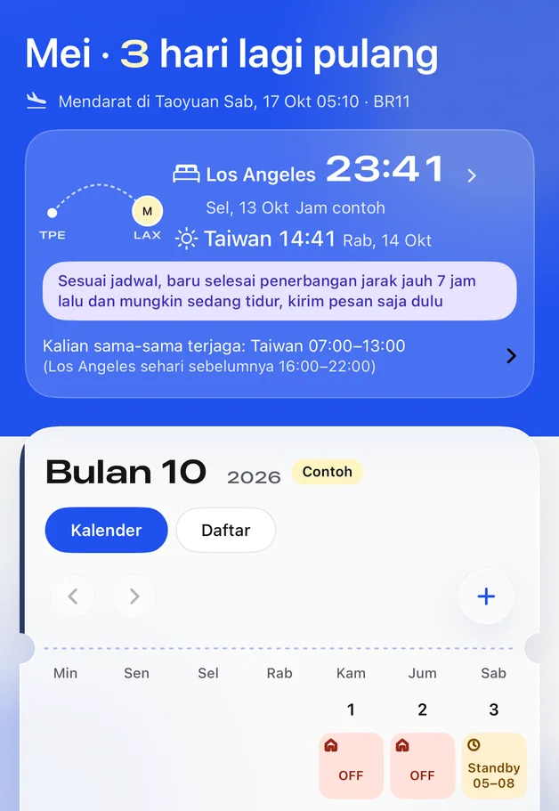 Beranda Feiban: 3 hari lagi Mei pulang, di bawahnya kalender roster bulan Oktober